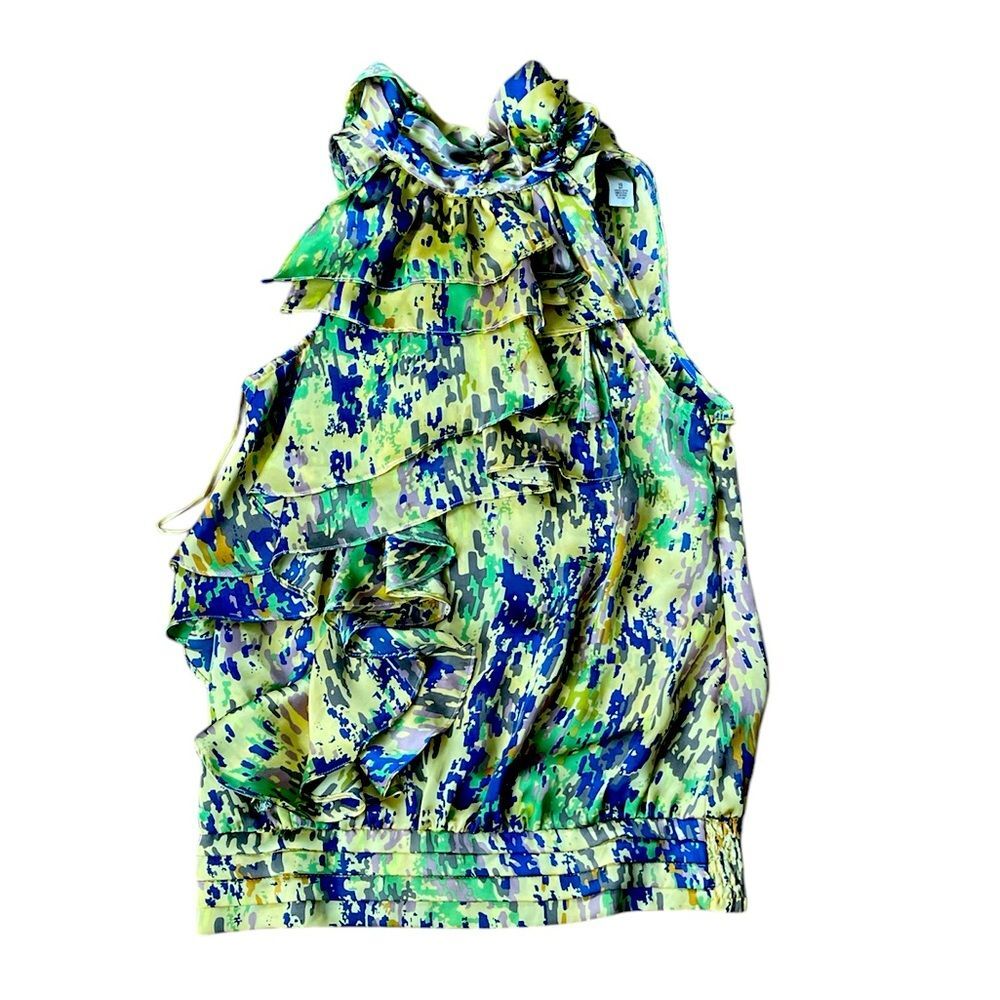 No Boundaries halter Ruffle Front Sleeveless top Size XS Zip Side Smocked hem